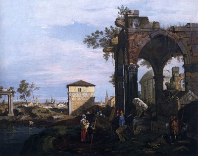 Capriccio met ruïnes en Porta Portello, Padua door Giovanni Antonio Canal